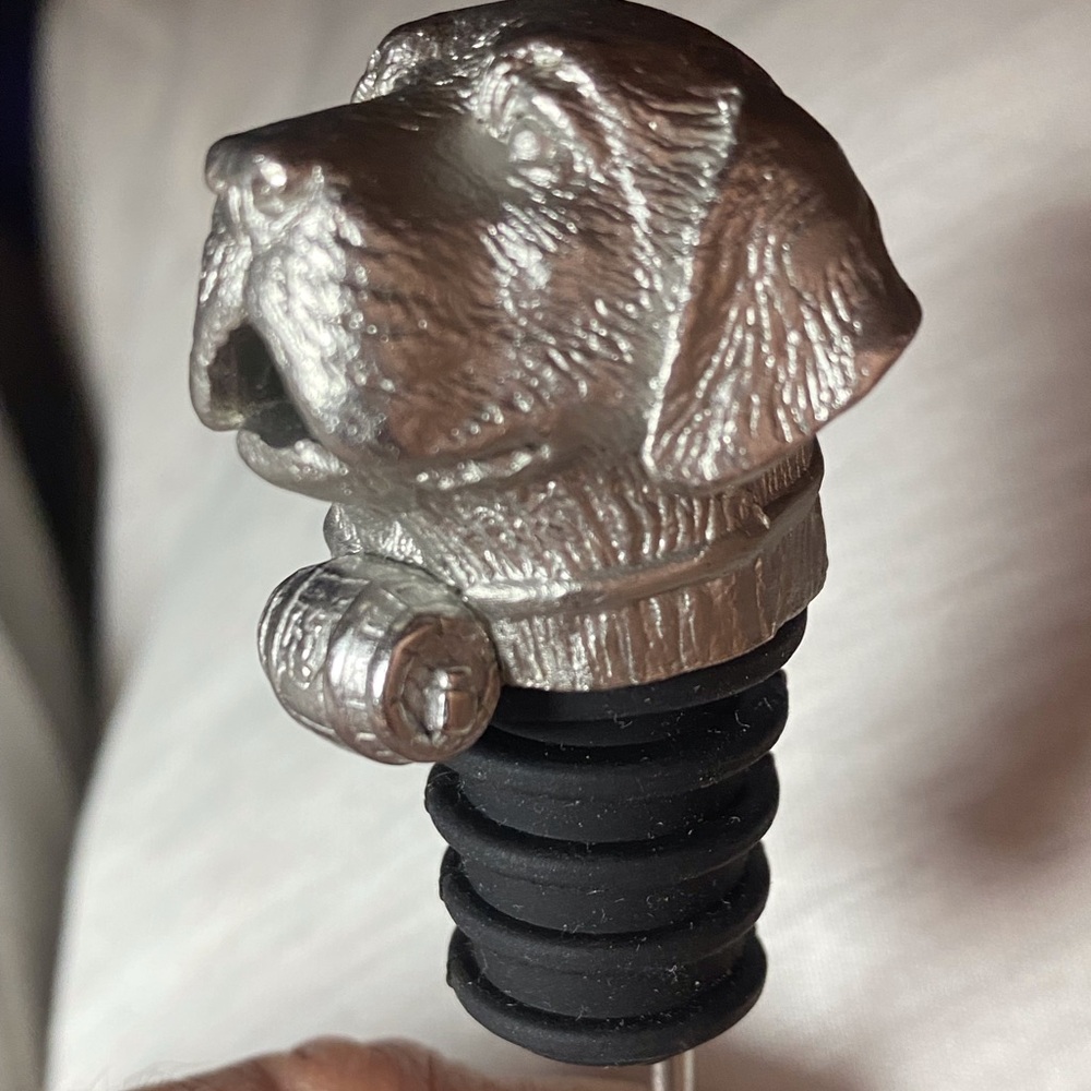 Silver St Bernard Dog Wine Whisky Bottle Stopper Unused